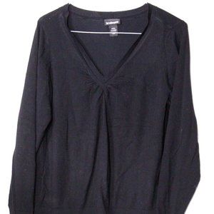 LANE BRYANT SWEATER ladies size 18/20 solid black gathered v neck long sleeve